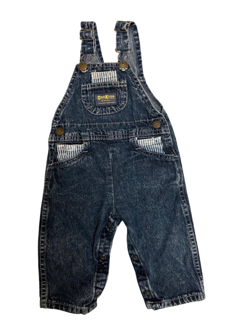 Vintage OshKosh B'gosh Baby Denim Overalls 12M Vestbak 90's Striped Pockets